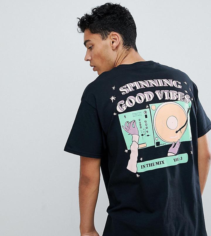 Crooked Tongues Oversized T-shirt With Spinning Good Vibes Print - Black