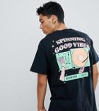 Crooked Tongues Oversized T-shirt With Spinning Good Vibes Print - Black