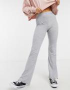 Miss Selfridge Ribbed Flared Pants In Gray-grey
