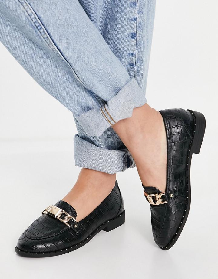 River Island Croc Buckle Loafer In Black