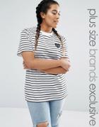 Daisy Street Plus Striped Badge Jersey Top - White