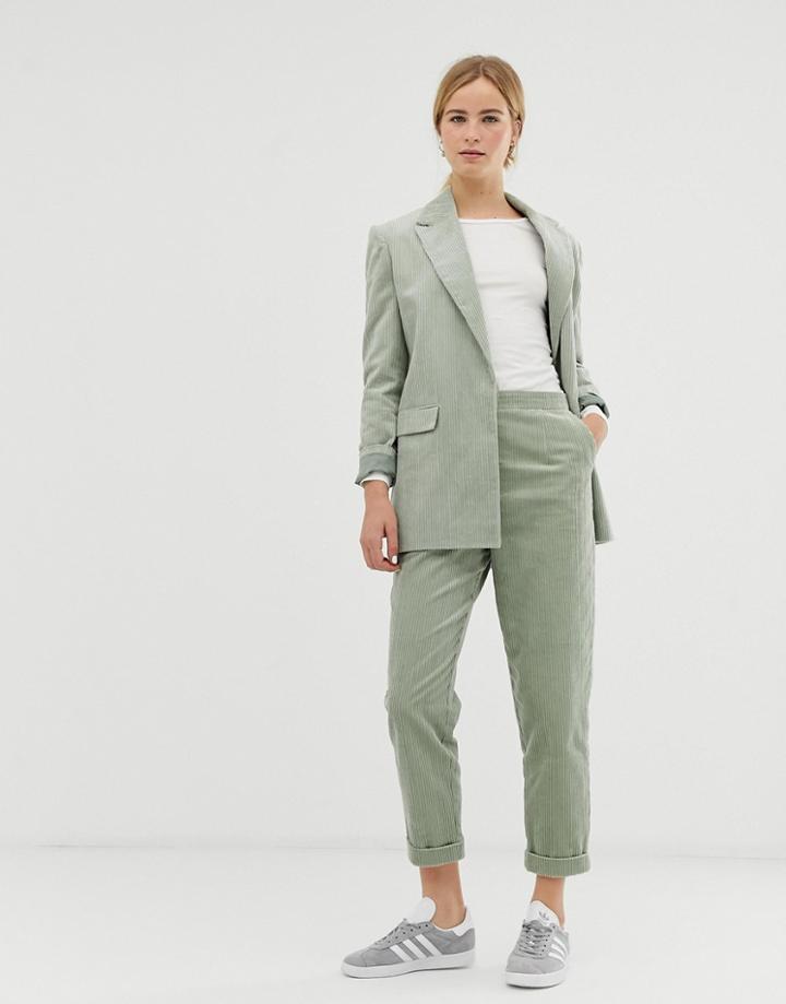 Asos Design Turn Up Tapered Sage Cord Suit Pants-green