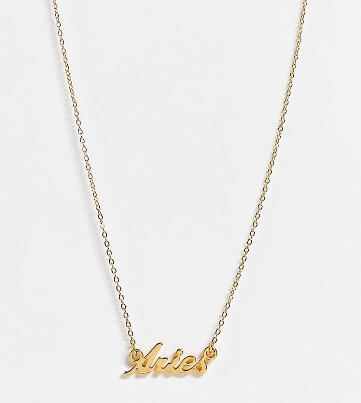 Asos Design 14k Gold Plated Necklace With Zodiac Aries Pendant
