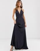 Asos Edition Satin Paneled Cami Maxi Dress-navy