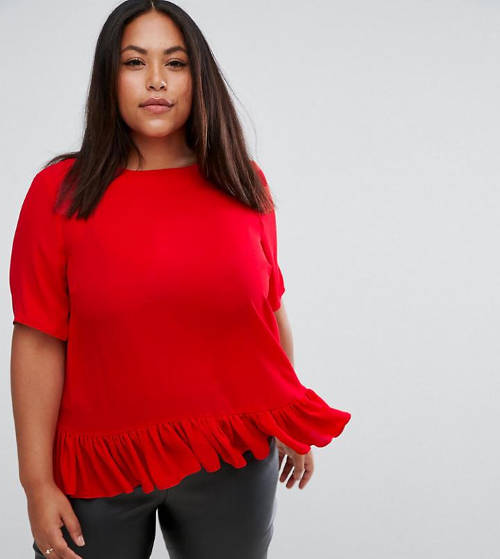 Asos Curve Woven T-shirt With Ruffle Hem - Red