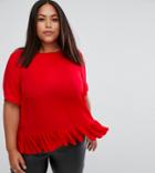 Asos Curve Woven T-shirt With Ruffle Hem - Red