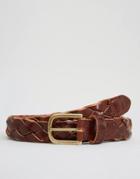 New Look Woven Leather Belt In Brown - Brown