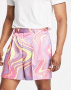Asos Design Smart Cropped Bermuda Shorts In Blue And Yellow Swirt Print - Part Of A Set-neutral