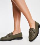 River Island Wide Fit Chain Detail Quilted Loafers In Olive-green