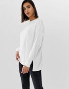 Asos Design Organic Cotton Long Sleeve Washed Oversized Long Sleeve Top In White