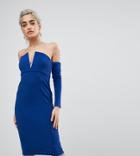 Asos Peitte V Bar Bardot Textured Midi Dress - Multi