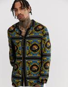 Asos Design Regular Fit Baroque Leopard Print Placement Print Shirt-blue