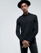Allsaints Knitted Long Sleeve Polo Shirt In Merino Wool - Black