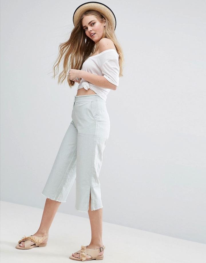Asos Wide Leg Linen Pants With Raw Hem And Waistband - Multi