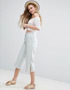 Asos Wide Leg Linen Pants With Raw Hem And Waistband - Multi