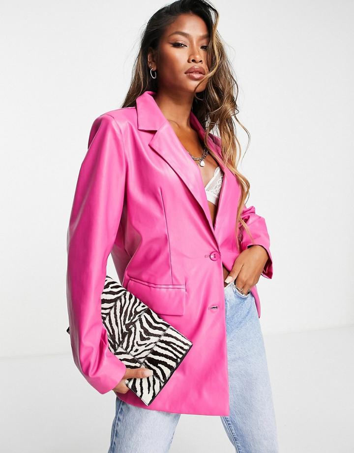 Missyempire Oversized Leather Look Blazer In Pink - Part Of A Set