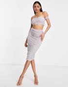 Jaded Rose Ruched Slinky Maxi Skirt In Soft Gray - Part Of A Set