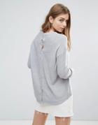 Brave Soul Back Lace Up Sweater - Gray