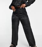 Collusion Plus Satin Pants In Black Branded Jacquard