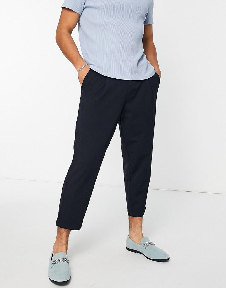 Jack & Jones Intelligence Wide Crop Pants In Navy Pinstripe