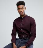 Asos Tall Casual Slim Oxford In Burgundy With Grandad Collar - Red