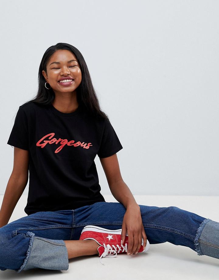 Asos Design T-shirt With Gorgeous Print In Black - Black