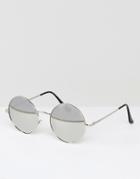 7x Round Sunglasses With Mirror Lenses - Silver
