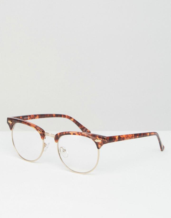 Asos Retro Clear Lens Glasses In Tort - Brown