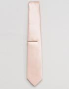 Asos Wedding Tie In Pink With Gold Tie Bar - Pink