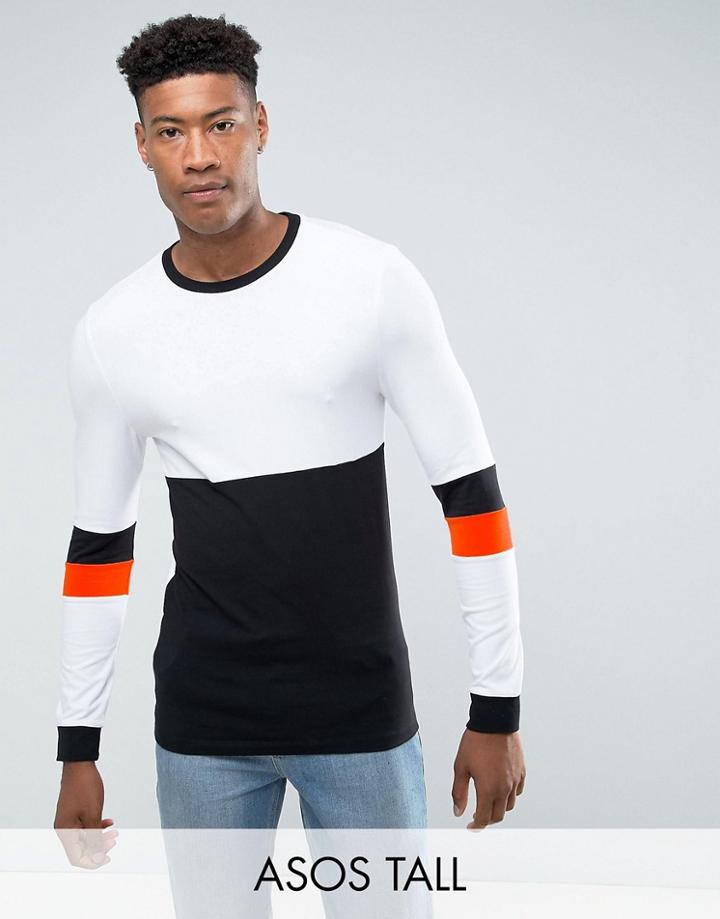 Asos Tall Muscle Long Sleeve T-shirt With Sleeve Cut And Sew Detail - White