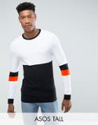 Asos Tall Muscle Long Sleeve T-shirt With Sleeve Cut And Sew Detail - White