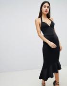 Asos Design Scuba Halter Pephem Midi Dress - Black