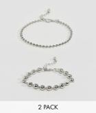 Asos Ball Chain Bracelet Pack In Silver - Silver