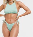South Beach Exclusive High Leg String Bikini Bottom In Pastel Green Glitter - Green