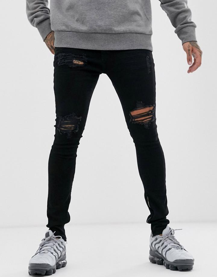 Hermano Rip And Repair Skinny Jeans In Black