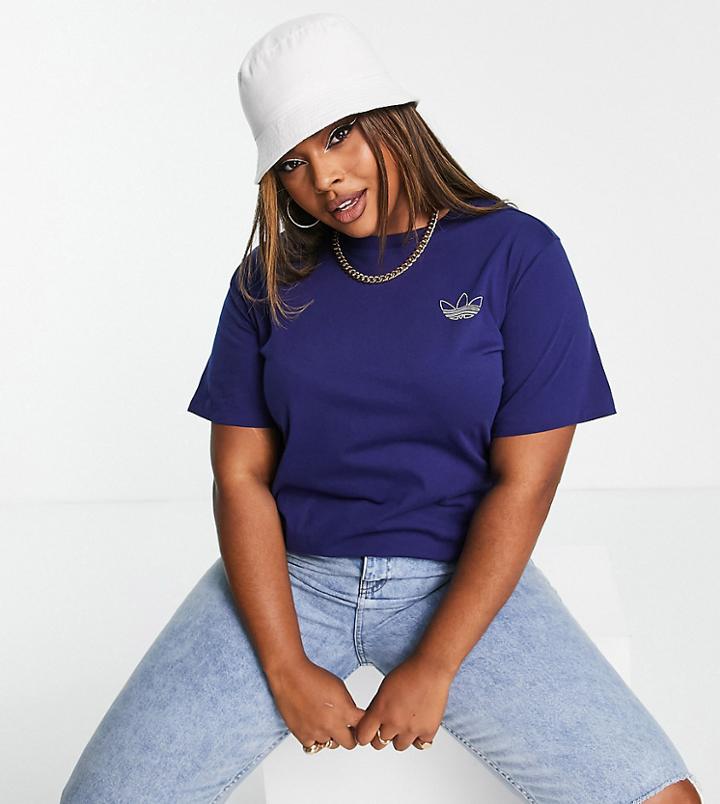 Adidas Originals Plus Americana Logo T-shirt In Night Sky Navy
