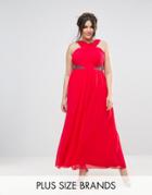 Little Mistress Plus Cross Front Maxi Dress With Embellishment - Red