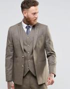 Asos Slim Suit Jacket In Brown Tweed - Brown