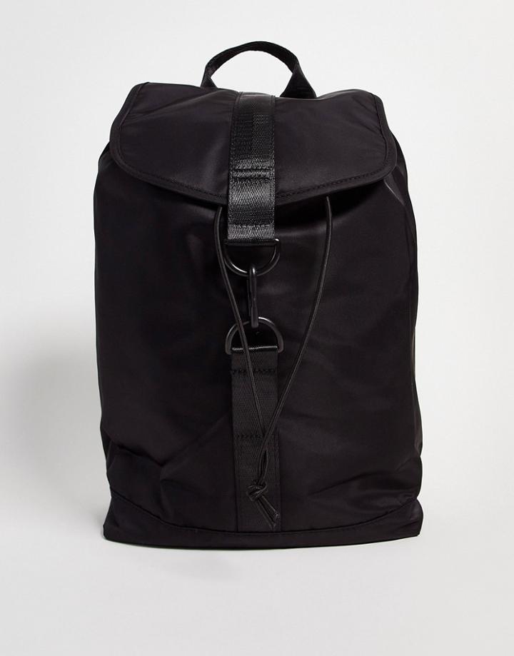 Asos Design 90's Backpack In Black Nylon With Carabiner Detail
