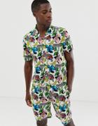 Brave Soul Two-piece Printed Revere Short Sleeve Shirt - White