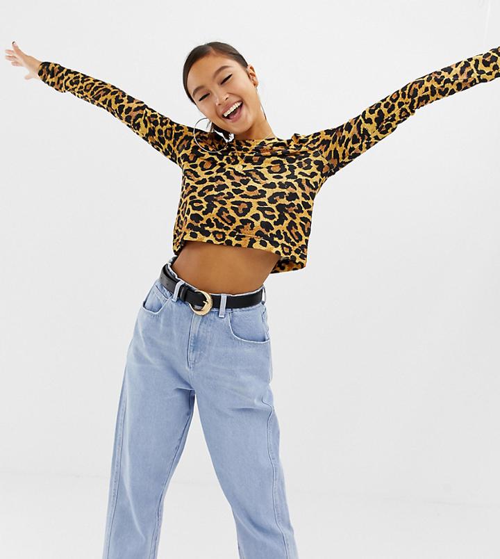 Collusion Boxy Long Sleeve Top In Leopard Print - Multi