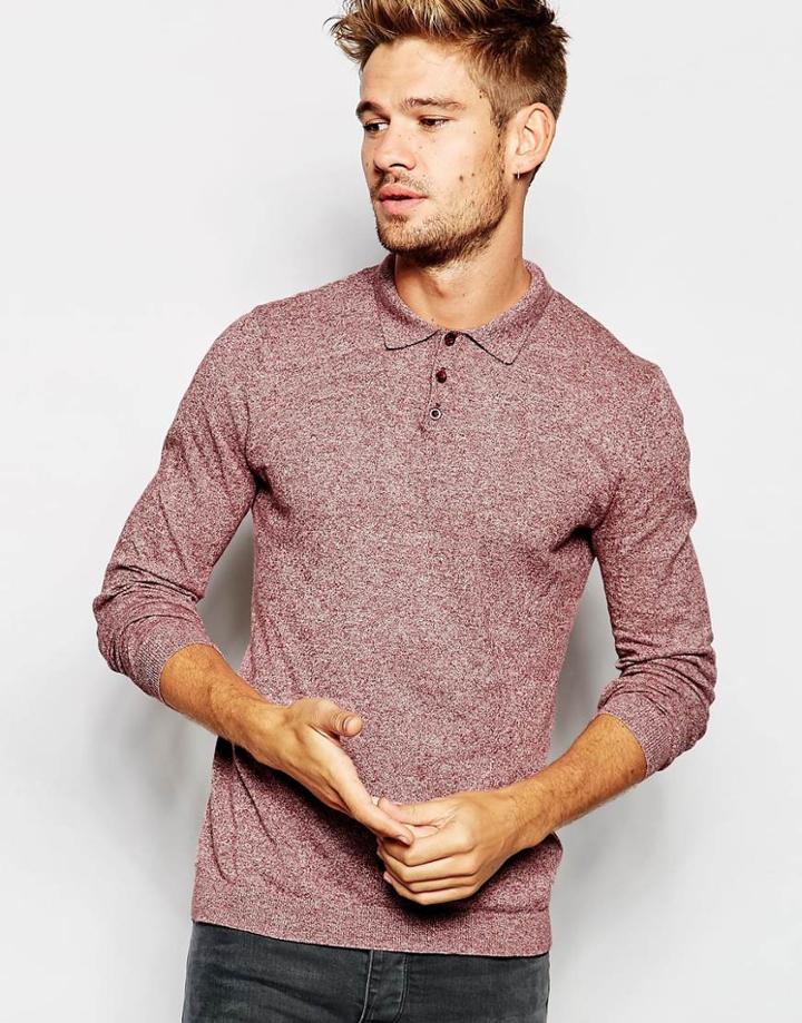 Asos Knitted Turtleneck Sweater In Cotton - Burgundy Twist