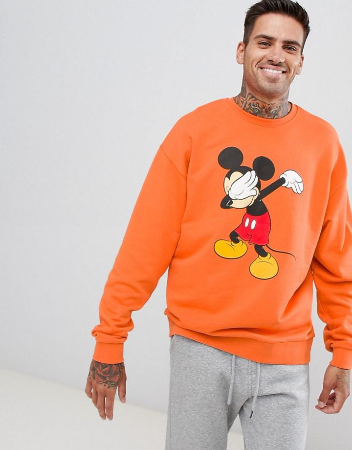 Asos Design Oversized Sweatshirt With Mickey Dab Print In Orange - Orange