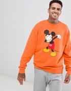 Asos Design Oversized Sweatshirt With Mickey Dab Print In Orange - Orange