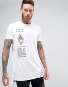 Asos Super Longline T-shirt With Chest Embroidery And Step Hem - White