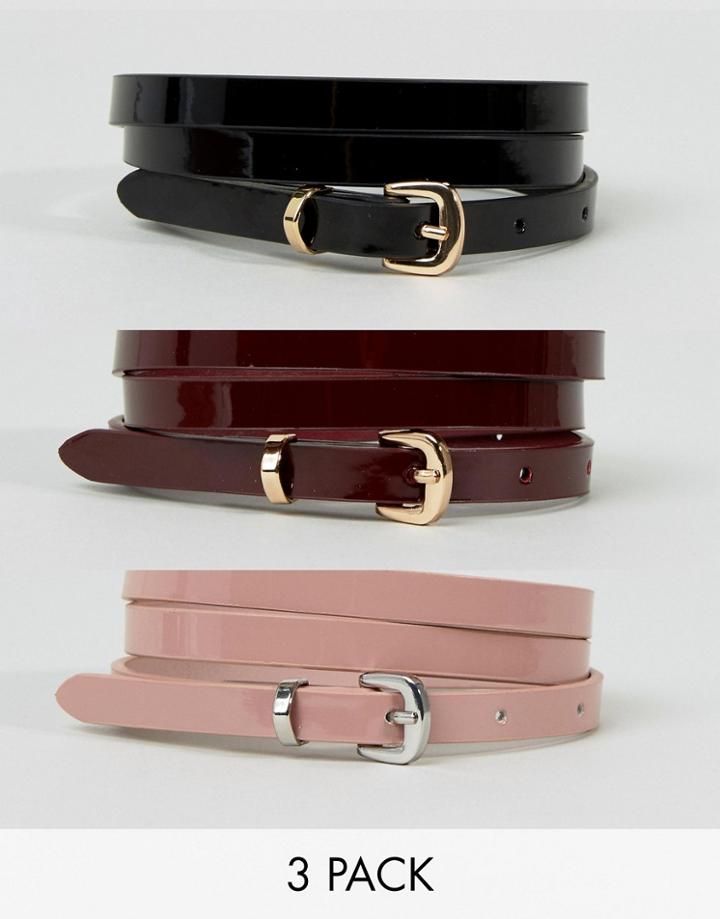 Asos 3 Pack Patent Skinny Waist And Hip Belts - Multi