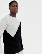 D-struct Diagonal Crew Neck Sweater - White