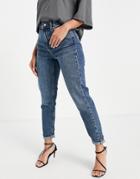 Topshop Mom Recycled Cotton Blend Jeans In Authentic Blue-blues