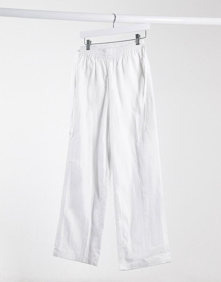 Asos Design Elasticized Waist Straight Leg Sweatpants With Skinny Ties In Off White