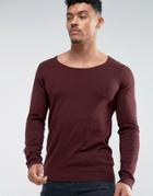 Asos Scoop Neck Muscle Fit Sweater In Burgundy - Red